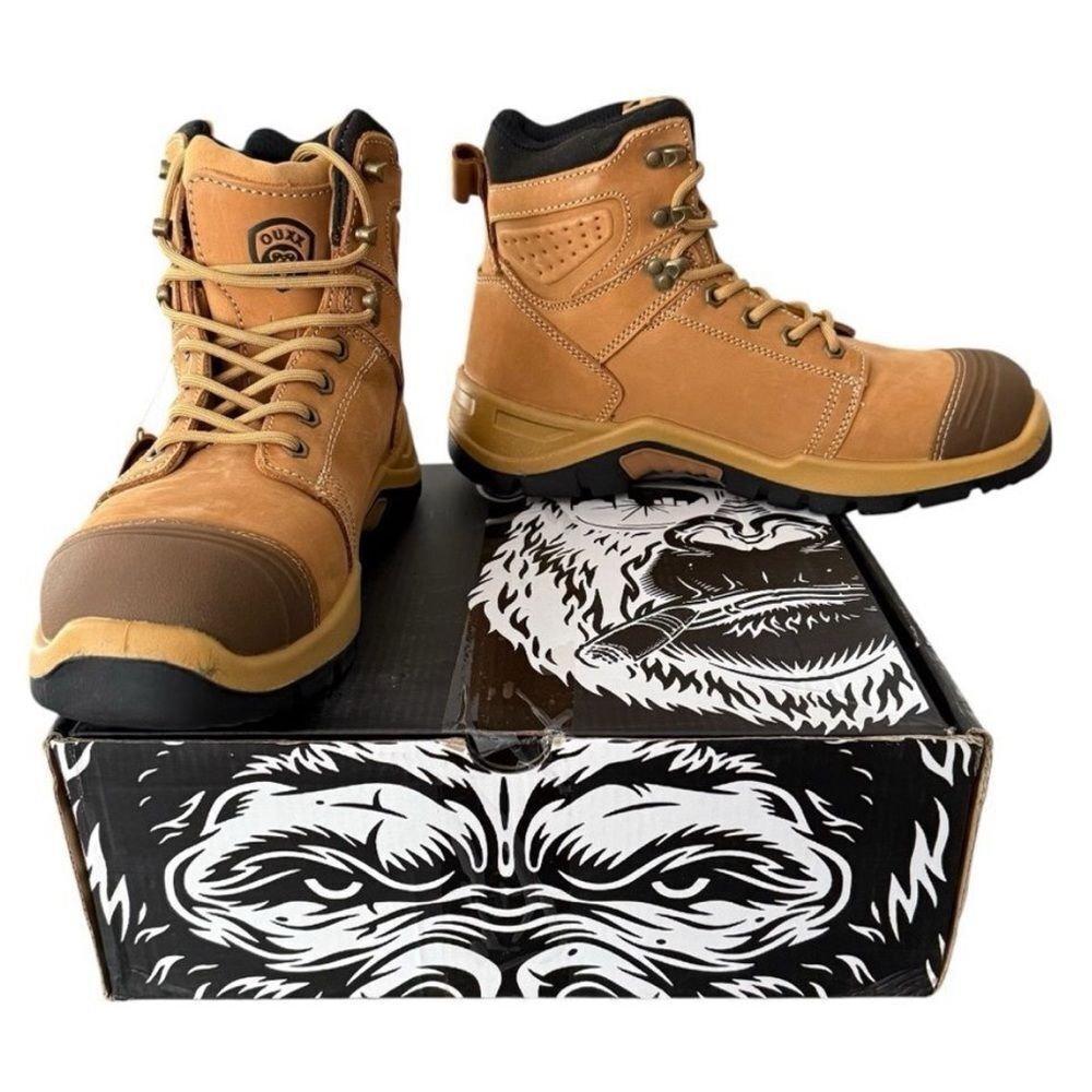 Ouxx Men’s 10 Wide Steel Toe Work Boots ASTM F2413-18 Tan Leather